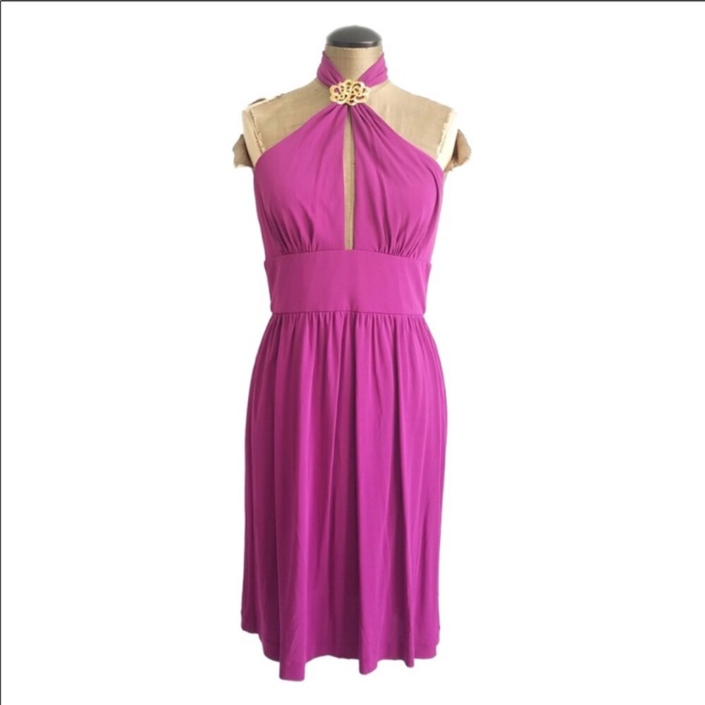Trina Turk Miramar Halter Dress with Gold Details 0 Magenta